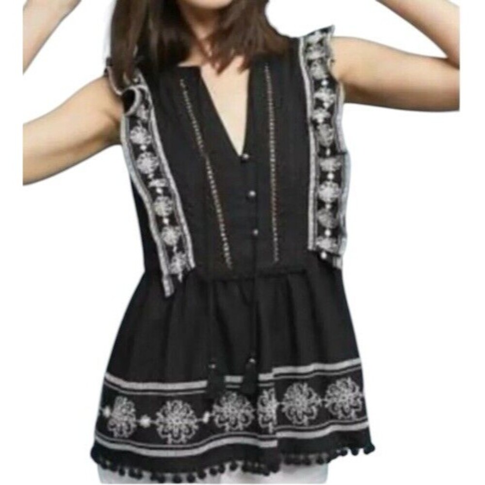 Anthropologie Akemi + Kin Top Womens 6 Adelina Embroidered Blouse Boho